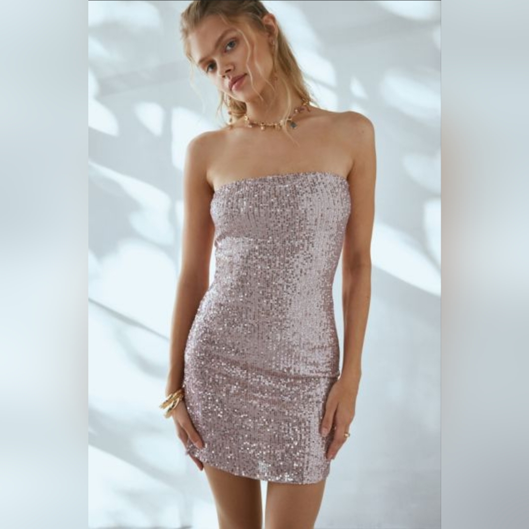 Urban Outfitters Pink Sequin Strapless Bodycon Dress